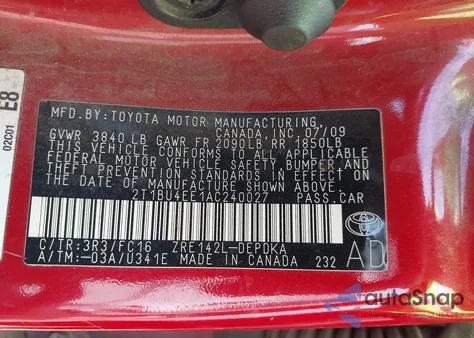 2010 Toyota Corolla Le from USA, damaged, VIN 2T1BU4EE1AC240027